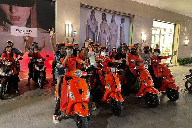 Female Riders Vespa Night Street Food + Train Street food 4 Hours - A ride around Ba Dinh Square