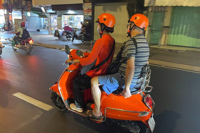 Female Riders Vespa Night Street Food + Train Street food 4 Hours - Ceramic Road and Long Bien Bridge after dark