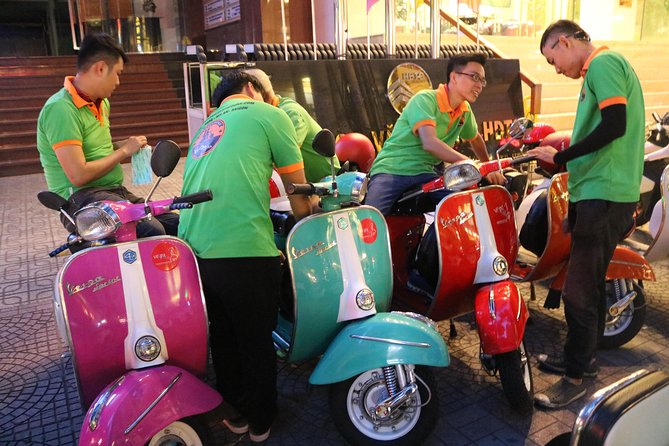 Saigon After Dark Vespa Street Food Tour + Live Music 4 hours - Banh xeo and nem lui in a local food stop