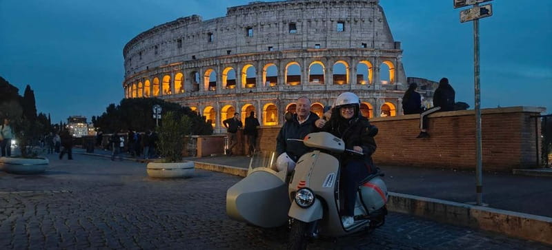 Vespa Sidecar Tour : Rome by Night - Trevi Fountain glows after sunset